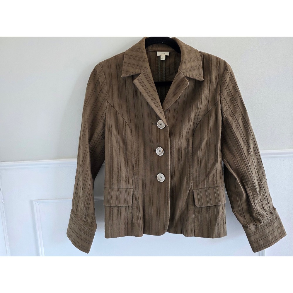 J. Jill Brown‎ Pinstripe Textured Blazer Jacket Size 6 Button Front Workwear